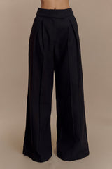 Raya Mid Rise Wide Leg Linen Pant - Black