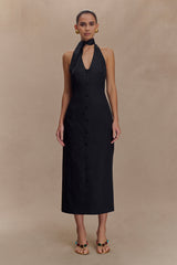 Simona Halter Neck Midi Dress - Black