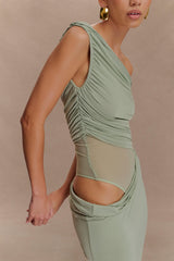 Callen One Shoulder Slinky Maxi Dress - Sage
