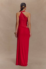 Edwina Knotted Mesh Maxi Dress - Red