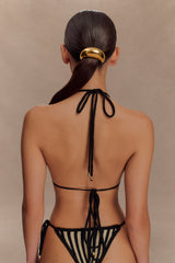 Corrie Crochet Tie Up Bikini Top - Black And Neutral Stripe