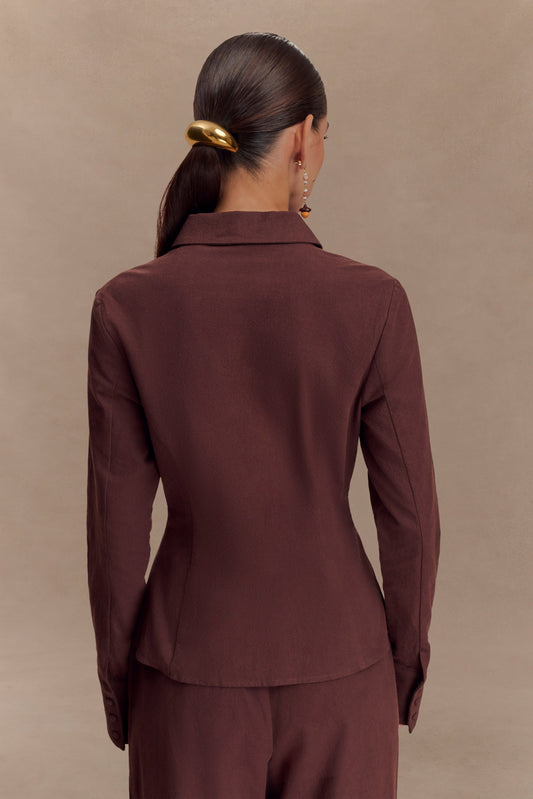 Annalee Cotton Beaded Tie Shirt - Dark Espresso