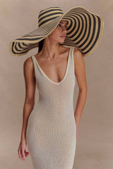 Cecil Straw Maxi Hat - Black And Neutral Stripe