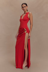 Kaiden Slinky Beaded Maxi Dress - Desert Red