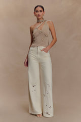 Leone One Shoulder Metallic Knit Top - Gold
