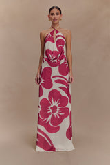 Katalina Chiffon Cowl Halter Top - Red Deco Fleur Print