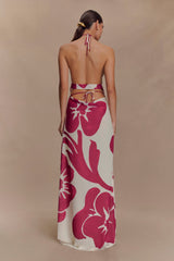 Katalina Chiffon Maxi Skirt - Red Deco Fleur Print