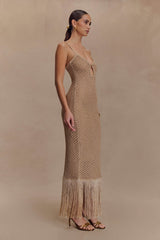 Raelynn Metallic Knit Fringe Midi Dress - Gold