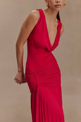 Dania Cowl Neck Slinky Maxi Dress - Fuchsia Pink