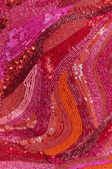 Eloise Hand Beaded Mini Dress - Pink Swirl Print