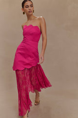Aleena Satin And Lace Maxi Dress - Dragonfruit