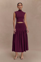 Romaine High Neck Bandage Knit Top - Wine