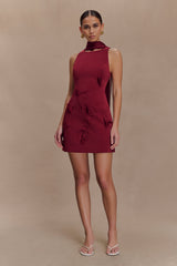 Skyler Suiting Embroidered Mini Dress - Wine