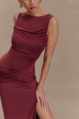 Henley Slinky Drape Maxi Dress - Wine