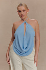 Katalina Chiffon Cowl Halter Top - Sky Blue