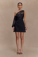 Effie Organza One Sleeve Mini Dress - Black
