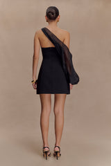 Effie Organza One Sleeve Mini Dress - Black