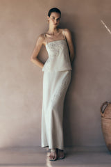 Casey Linen Embroidered Maxi Skirt - Natural