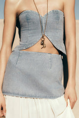 Tully Strapless Topstitch Denim Top - 80'S Blue