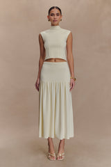 Romaine High Neck Bandage Knit Top - Ivory
