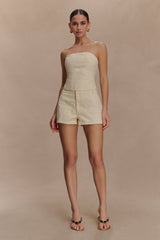 Ebony Embroidered Denim Micro Shorts - Cream