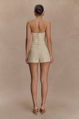 Ebony Embroidered Denim Micro Shorts - Cream