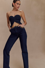 Meryl Lace Up Denim Jean - Indigo Blue