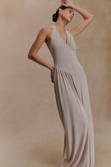 Yelena Ruched Halter Maxi Dress - Taupe