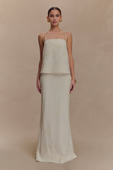 Casey Linen Embroidered Maxi Skirt - Natural