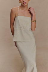 Casey Linen Corded Embroidered Linen Top - Natural