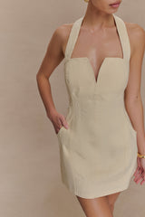 Ebony Embroidered Denim Mini Dress - Cream