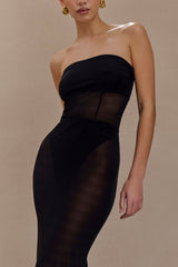 Aoife Strapless Mesh Bodysuit - Black