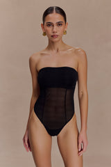 Aoife Strapless Mesh Bodysuit - Black