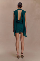 Giulia Chiffon Draped Mini Dress - Dark Emerald
