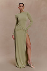 Deanna Long Sleeve Gathered Maxi Dress - Sage