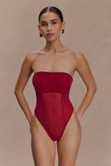 Aoife Strapless Mesh Bodysuit - Raspberry