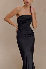 Jasmine Strapless Satin Maxi Dress - Black