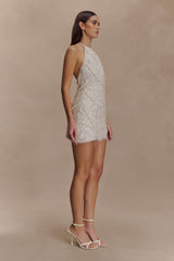 Adora Pearl Halter Mini Dress - White