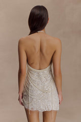 Adora Pearl Halter Mini Dress - White
