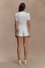 Anne Short Sleeve Satin Top - White
