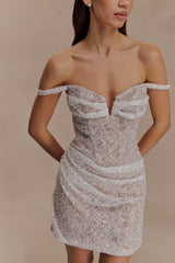 Connie Beaded Bodycon Mini Dress - Nude