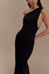 Milena One Shoulder Crepe Maxi Dress - Black