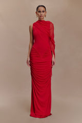 Amandine Ruched Slinky Maxi Dress - Ruby