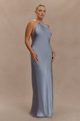 Bella Satin Halter Maxi Dress - Frosted Blue