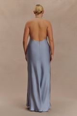 Bella Satin Halter Maxi Dress - Frosted Blue