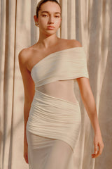 Dallas One Shoulder Mesh Maxi Dress - Ivory