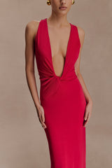 Stella Draped Slinky Maxi Dress - Fuchsia Pink