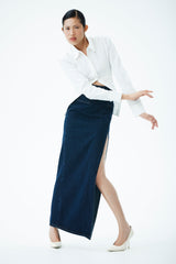 Maylena High Rise Denim Maxi Skirt - Indigo Blue