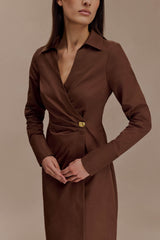 Mikaila Asymmetric Shirt Dress - Dark Chocolate