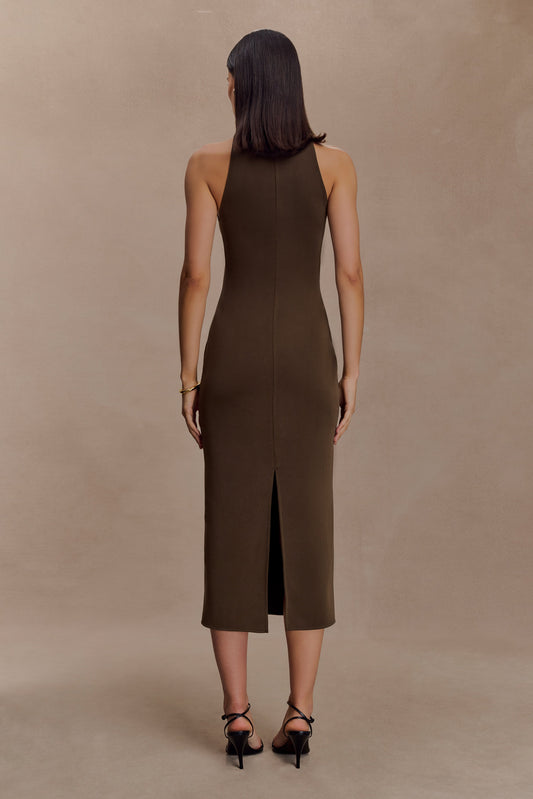 Kennedy High Neck Midi Dress - Chocolate